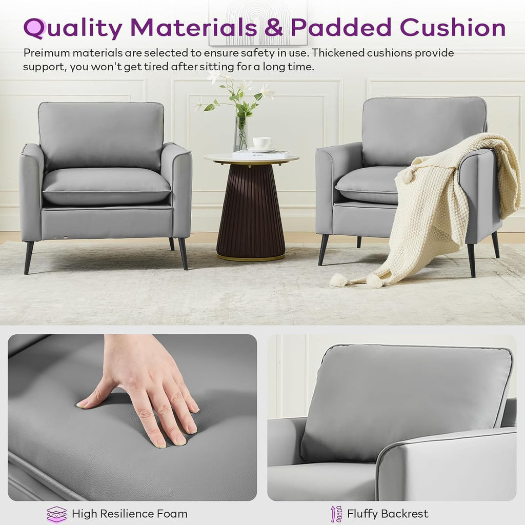 TYBOATLE Accent Chairs Set of 2, Faux Leather Chairs, Mid Century Modern Comfy Living Room Chairs, Cozy Office Reading Chair, Reception Armchairs for Office, Bedroom, Waiting Room (Grey) (2)