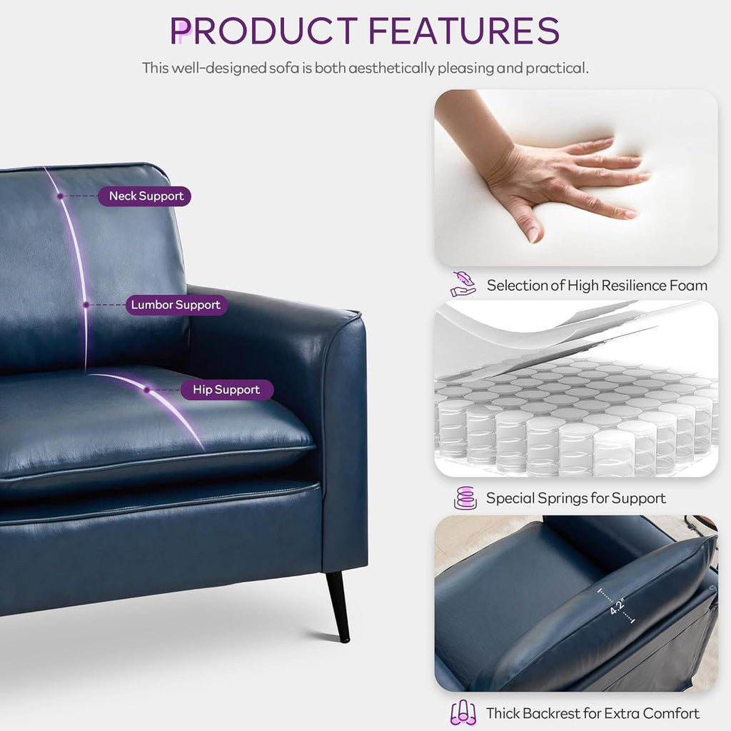 TYBOATLE Accent Chairs Set of 2, Faux Leather Chairs, Mid Century Modern Comfy Living Room Chairs, Cozy Office Reading Chair, Reception Armchairs for Living Room, Waiting Room, Bedroom (Blue)