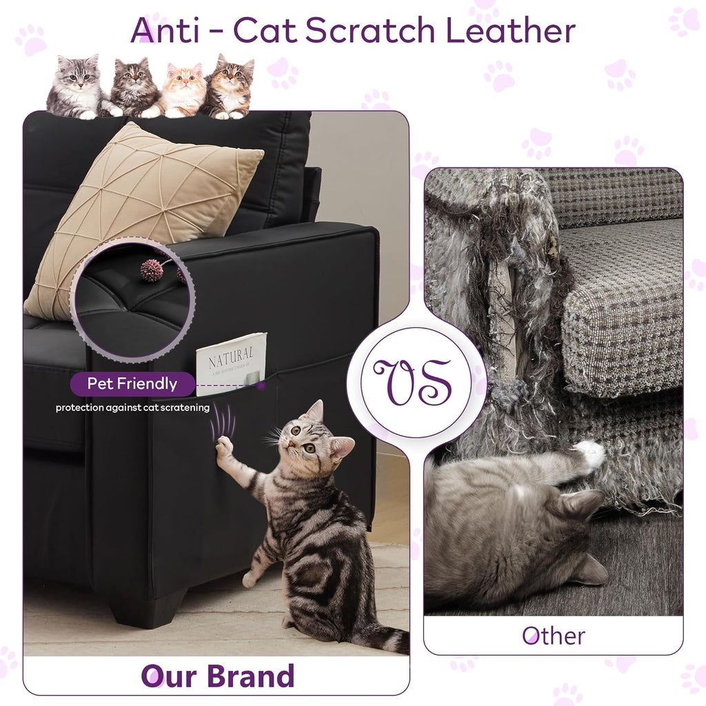 TYBOATLE Black Sofa Couch Sectional Couches for Living Room, Comfy Comfy Faux Leather Modular Convertible Sofas with Ottoman & USB, Home Sofa Set with Chaise for Apartment Small Space (3)