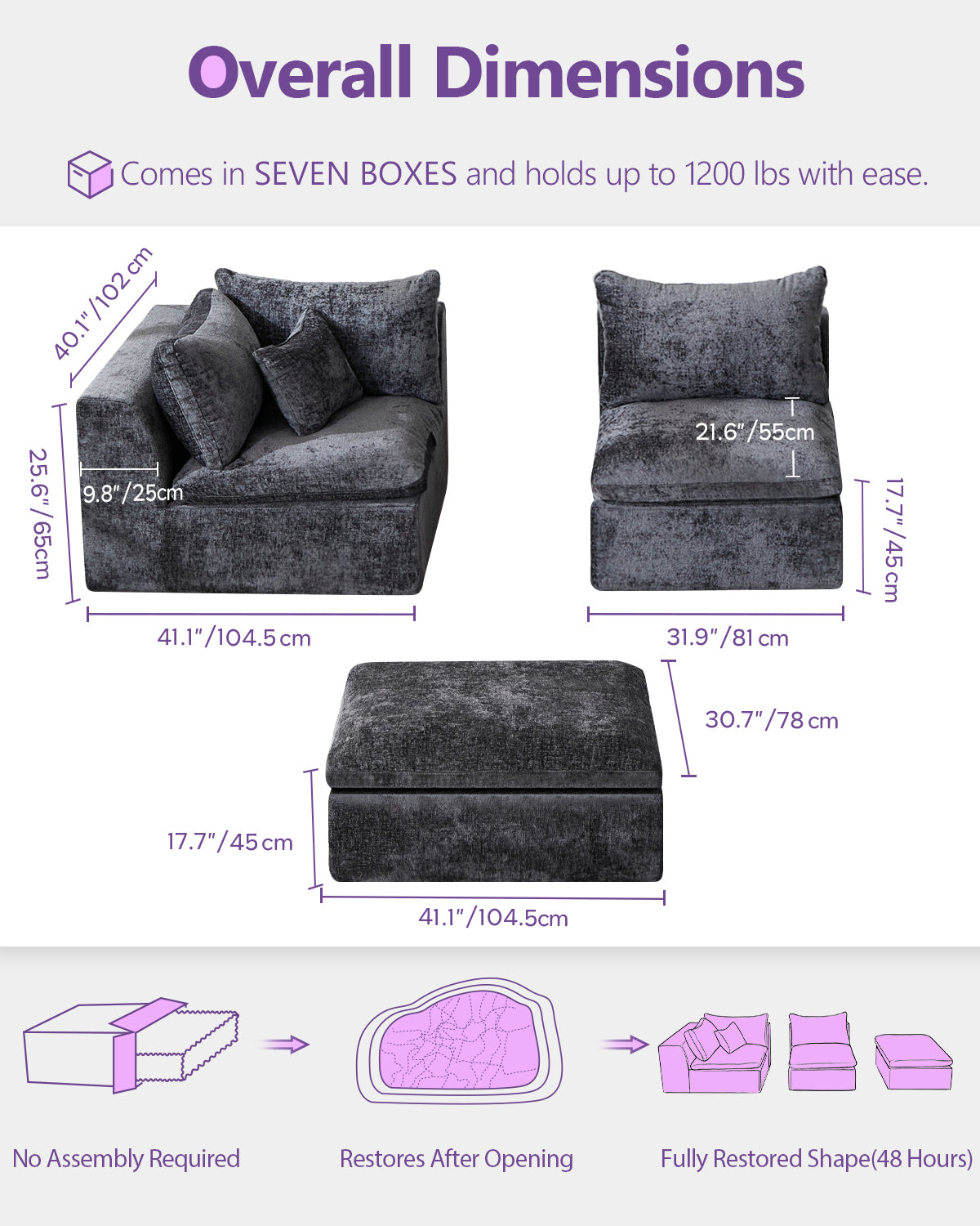 TYBOATLE 7 Seats Grey Boneless Couch for Living Room, U Shaped Cloud Sectional Sofa w/Ottoman, Comfy L Shaped Boneless Modular Couch w/Memory Foam
