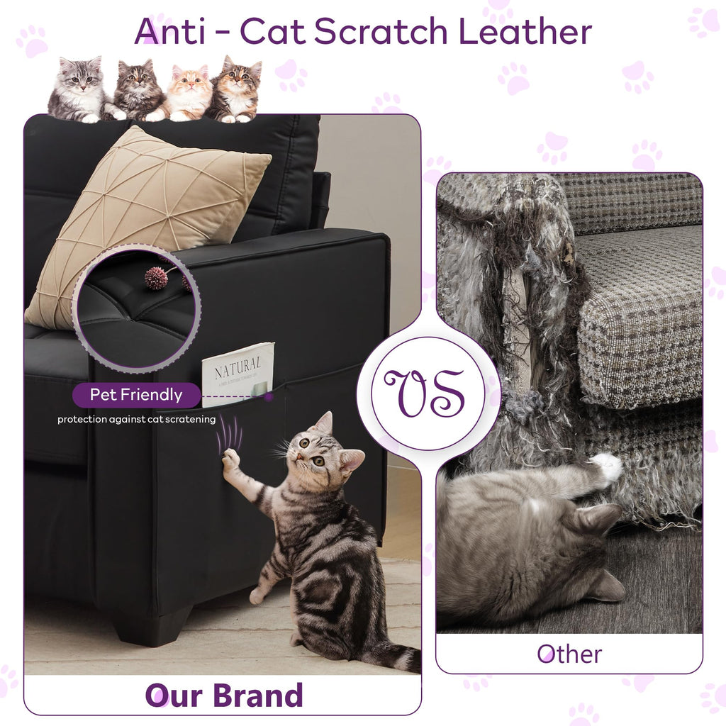 TYBOATLE Black Sofa Couch Sectional Couches for Living Room, Comfy Comfy Faux Leather Modular Convertible Sofas with Ottoman & USB, Home Sofa Set with Chaise for Apartment Small Space (4)