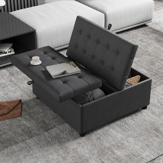 AODAILIHB Square Storage Ottoman, Storage Ottoman Coffee Table, Lift-up Large Square Footrest Stool, Grey