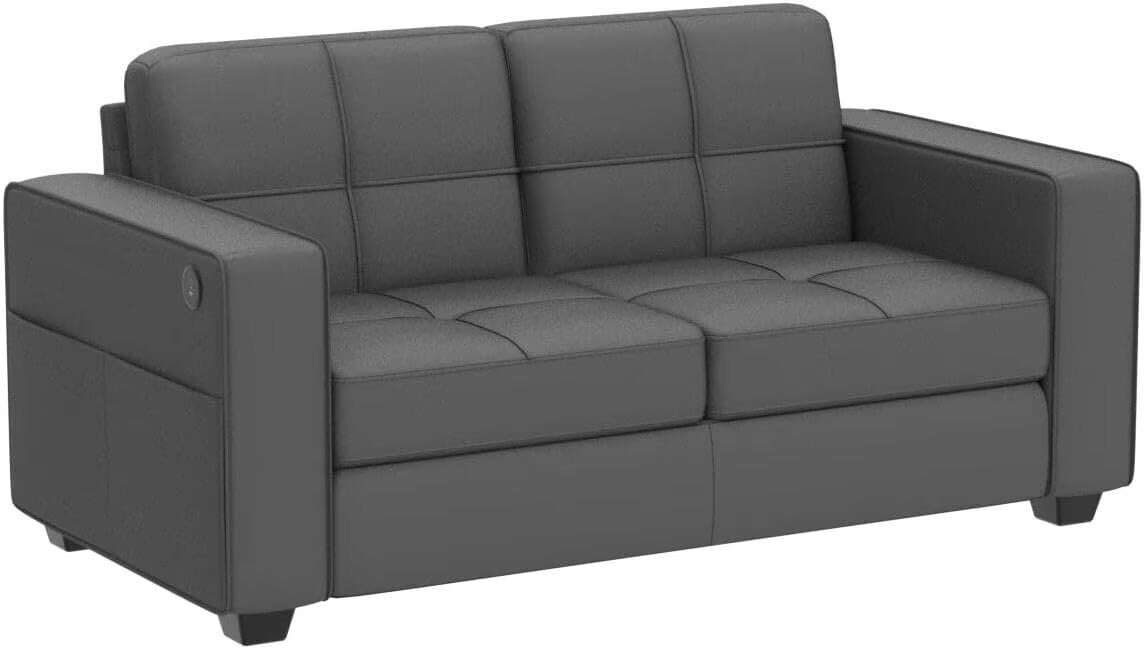 AODAILIHB 65" W Linen Fabric 2-Seat Sofa, Modern Love Seat Couch with 2 USB Charging Ports and Stowage Pocket, Upholstered Arm Sofa For Living Room, Office