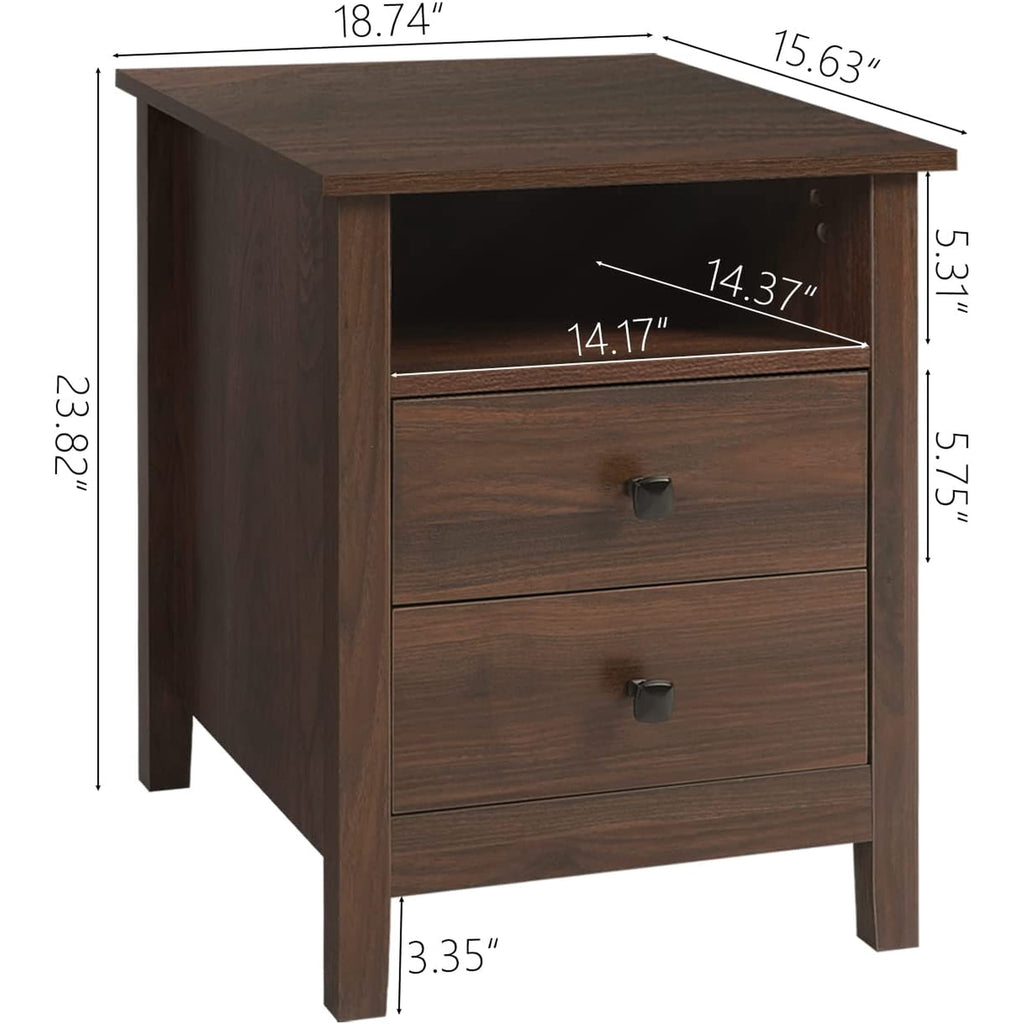 LAZZO Nightstands Set of 2, 2-Drawer Farmhouse Wooden Nightstand for Bedroom and Living Room, Brown