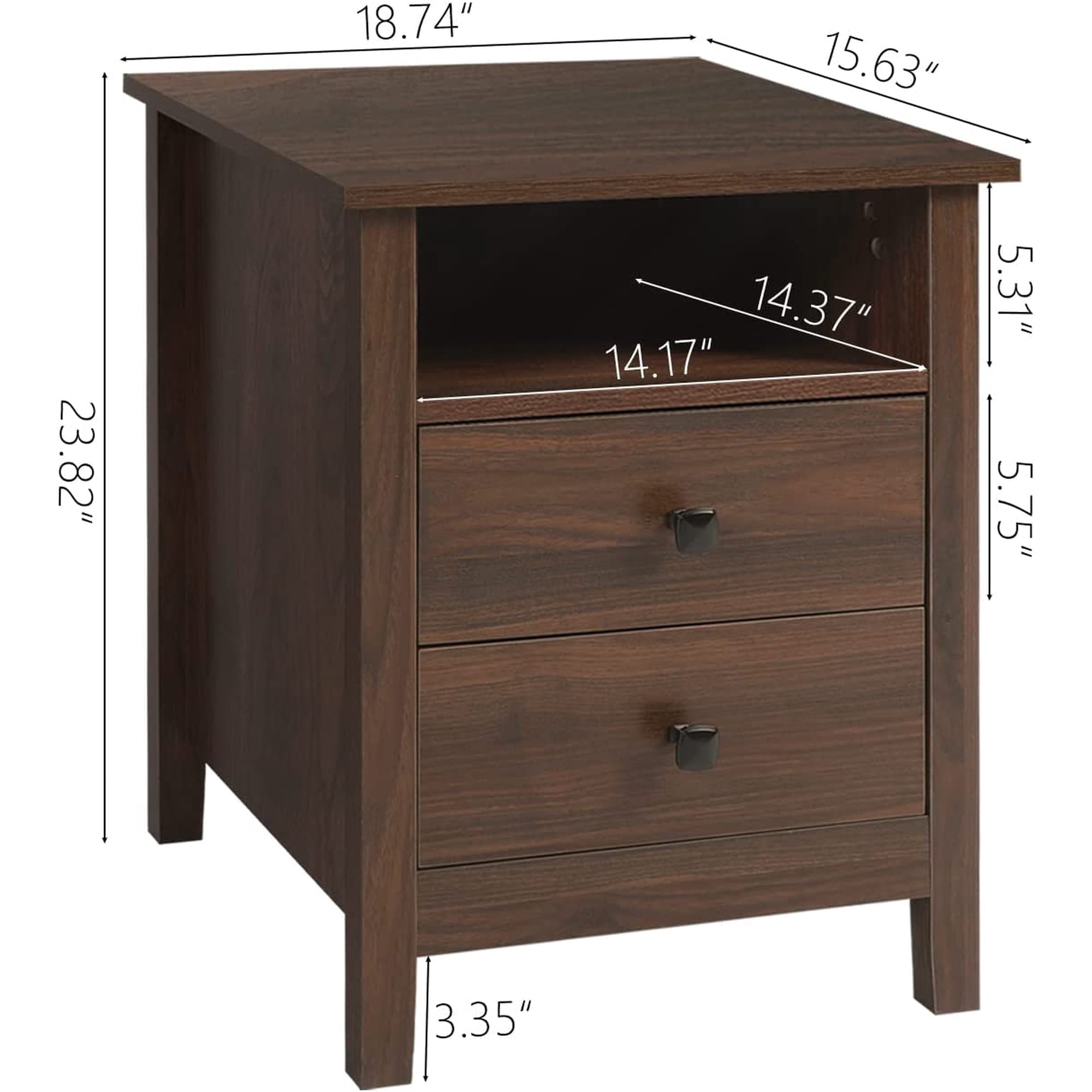 LAZZO Nightstands Set of 2, 2-Drawer Farmhouse Wooden Nightstand for Bedroom and Living Room, Brown