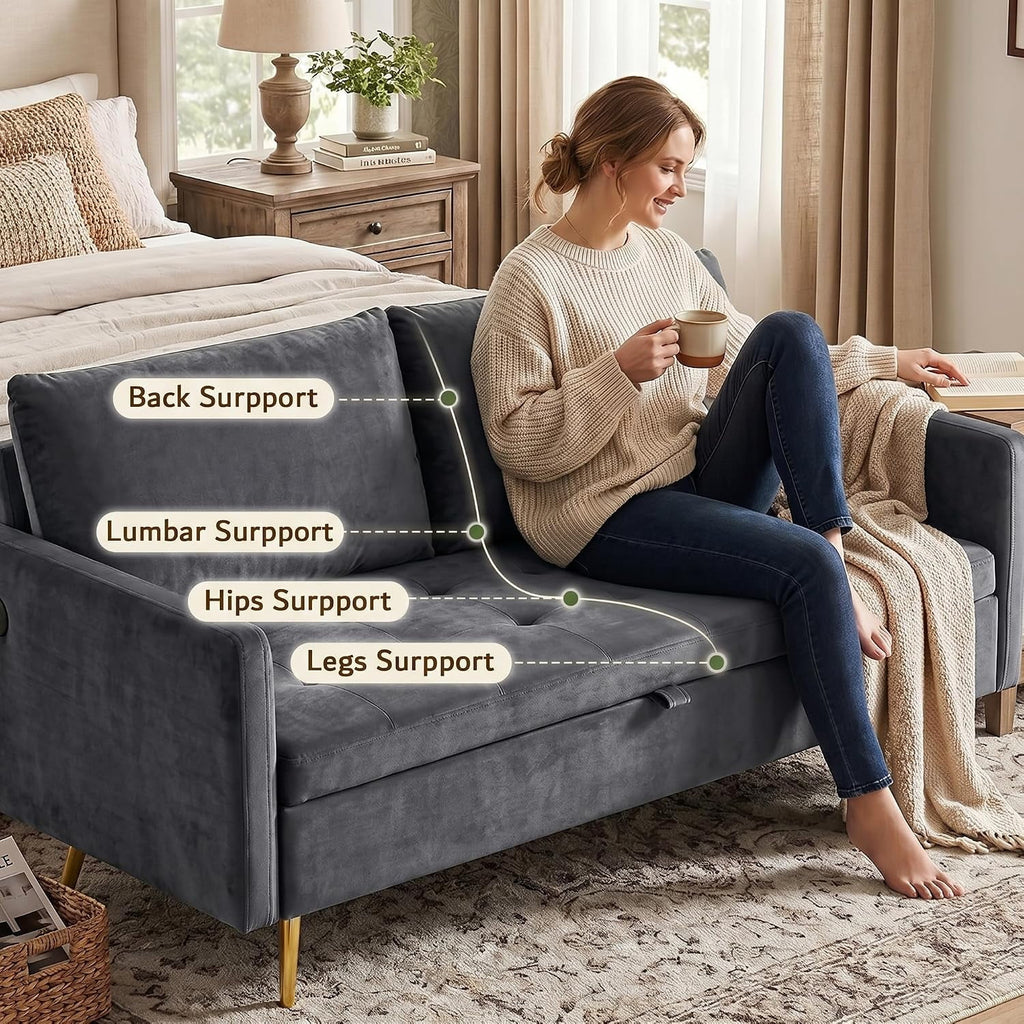 LAZZO 60" Loveseat Sofa with Hidden Storage, Fabric Upholstered Couch with USB Charging Ports for Living Room, Gray