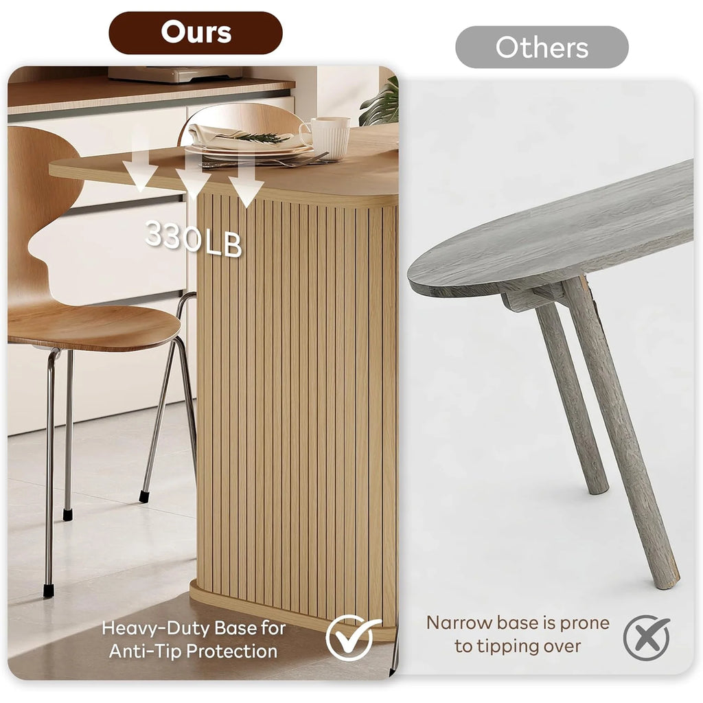 LAZZO 43.3" Dining Table for 4 People, Small Rectangular Kitchen Table with 3-Tier Storage Shelf, Modern Farmhouse Fluted Wood Table for Dining Room, Oak