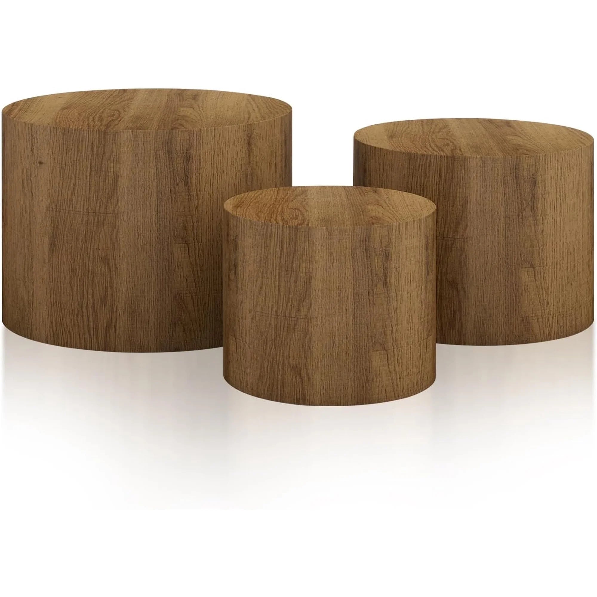LAZZO Nesting Round Coffee Table Set of 3, Modern Wooden Accent Side Table, Space-Saving Table for Living Room Bedroom, Brown