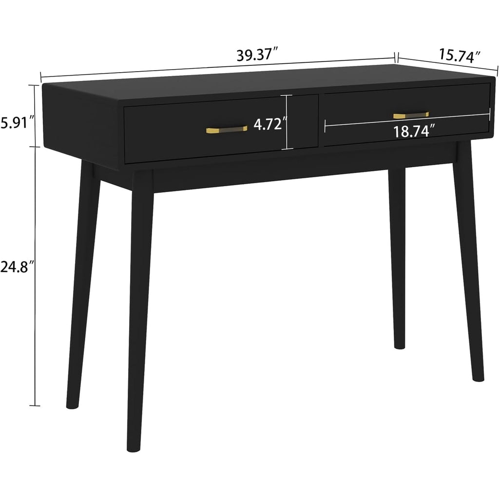 LAZZO 40" Desk with Drawers, Modern Vanity Computer Desk for Bedroom and Small Spaces, Black