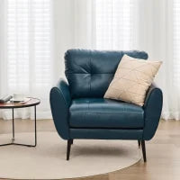 AODAILIHB Leather Arm Chair, Retro Wood Leather Armchairs Accent Chair , Modern Lounge Reading Side Chair for Office Bedroom, Waiting Room Chair, Blue