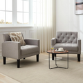 LAZZO Accent Chair Set of 2, Mid-Century Modern Linen Tufted Armchairs for Living Room and Office, Light Gray