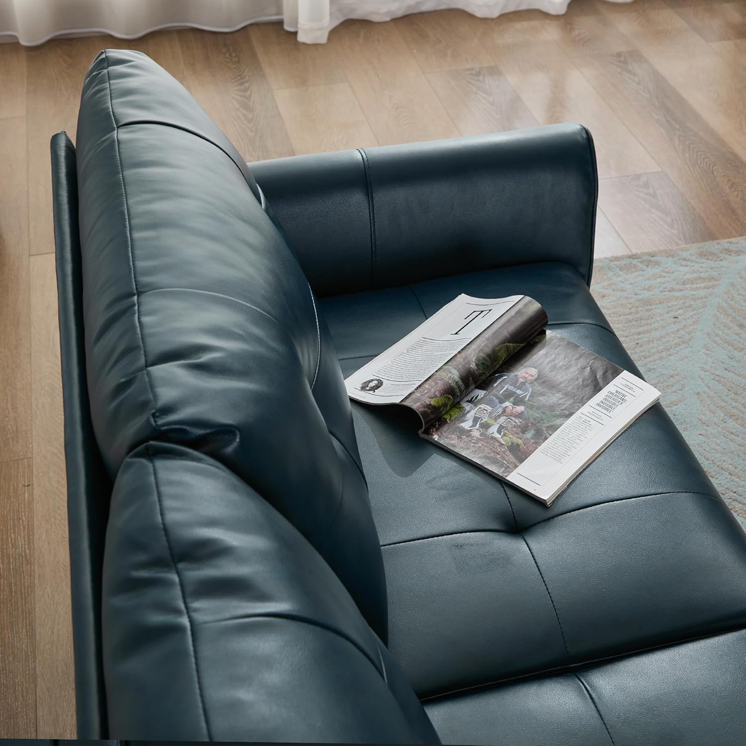 Sofa Couch 61" Small Loveseat Couches for Living Room Blue Leather Couch Mid Century Modern Tufted Mini Sofa Comfy Office 2 Seat Settee Love Seat Small Couches for Small Spaces Bedroom (1, Blue)