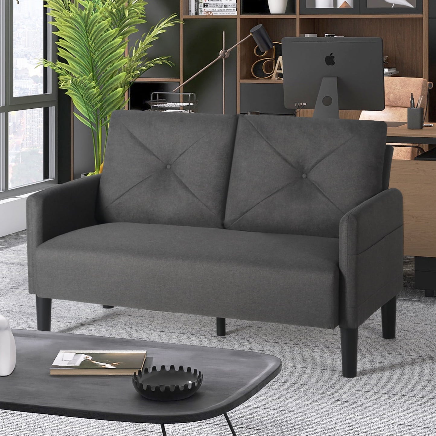 AODAILIHB Modern 100% Polyester Soft Couch Loveseat with 2 USB Charging Ports, Gray