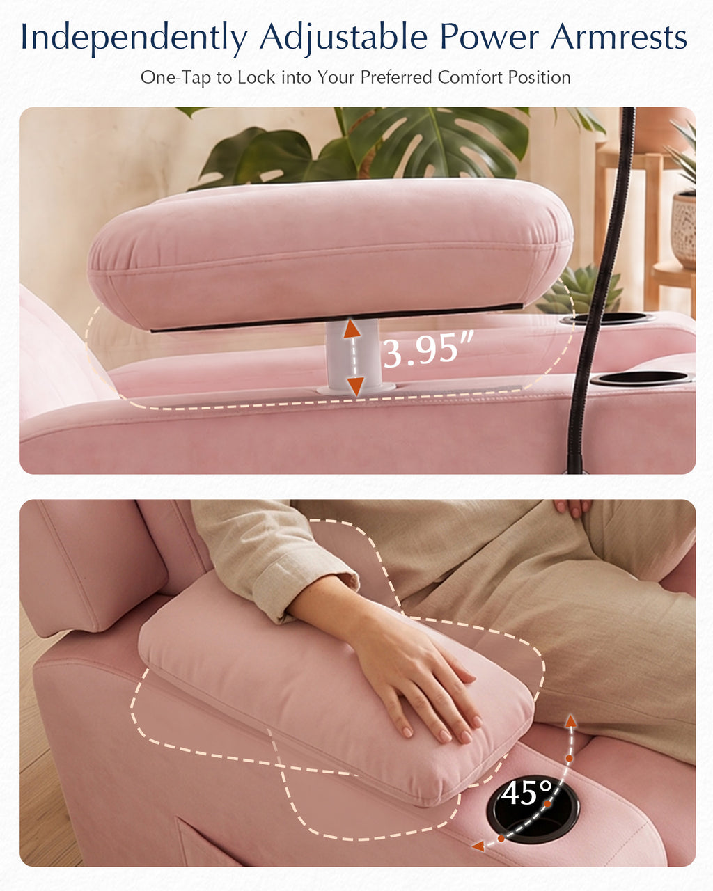 AODAILIHB  Power Swivel Recliner Chair w/ Motorized Adjustable Armrests,320° Swivel Gentle Rocking M1 M2 Memory Remote Control Nursing Glider w/ Storage Pockets Cup Phone Holder for Breastfeeding Living Room