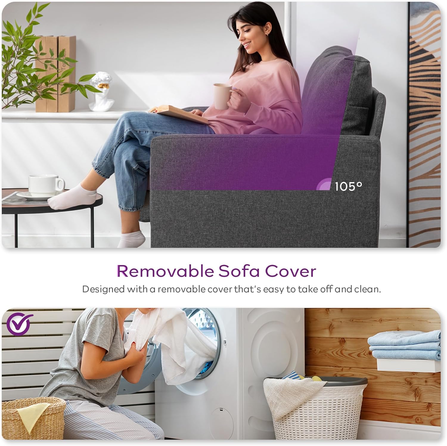 TYBOATLE Modern Linen Fabric Small Couches for Small Spaces, Comfy Upholstered Love Seat for Bedroom, 2 Seater Mini Couch for Apartment, Dorm, Office, Dark Grey