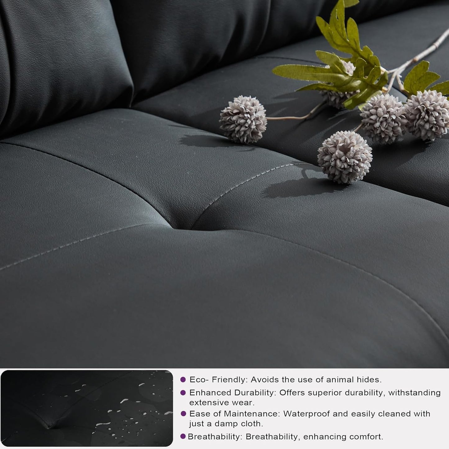 TYBOATLE Sofa Couch 61" Small Loveseat Couches for Living Room Leather Couch Mid Century Modern Tufted Mini Sofa Comfy Office 2 Seat Settee Love Seat for Small Spaces Bedroom (2, Black)
