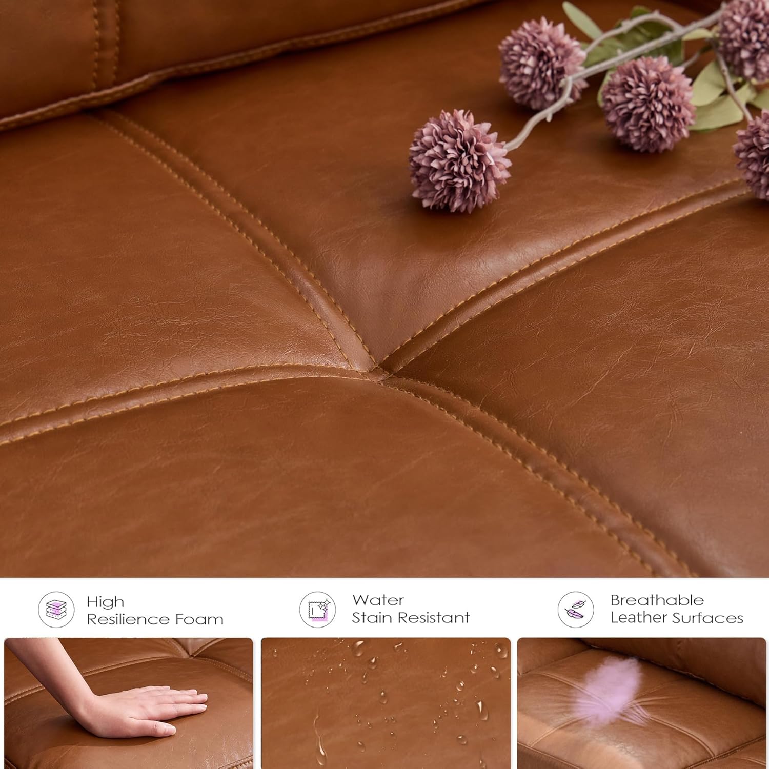 TYBOATLE Brown Faux Leather Accent Chair Set of 2, Comfy Living Room Chair Reading Oversized Accent Chairs Tufted Mid Century Modern Arm Chair, 38.58" Wide Armchair for Office Bedroom Lobby