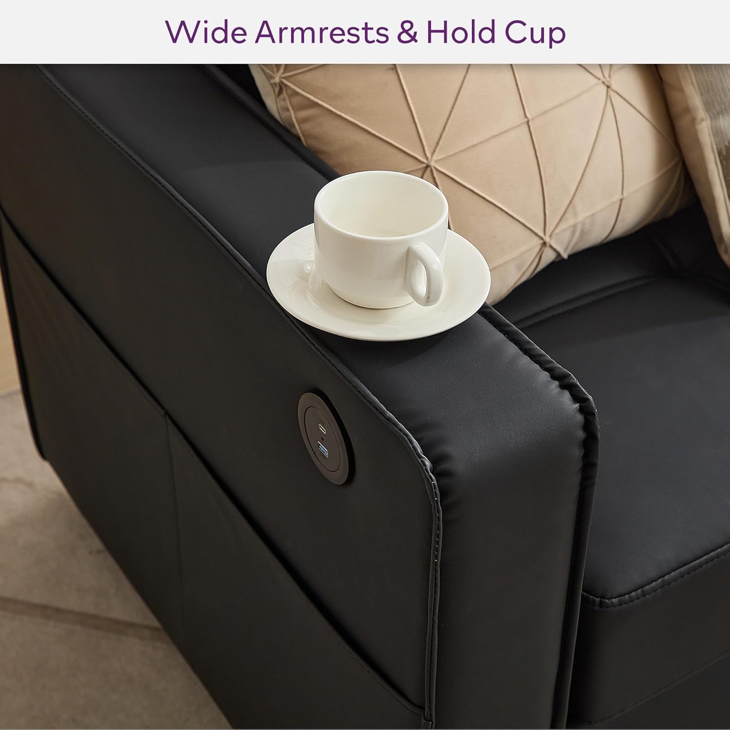 TYBOATLE Black Sofa Couch Sectional Couches for Living Room, Comfy Comfy Faux Leather Modular Convertible Sofas with Ottoman & USB, Home Sofa Set with Chaise for Apartment Small Space (3)