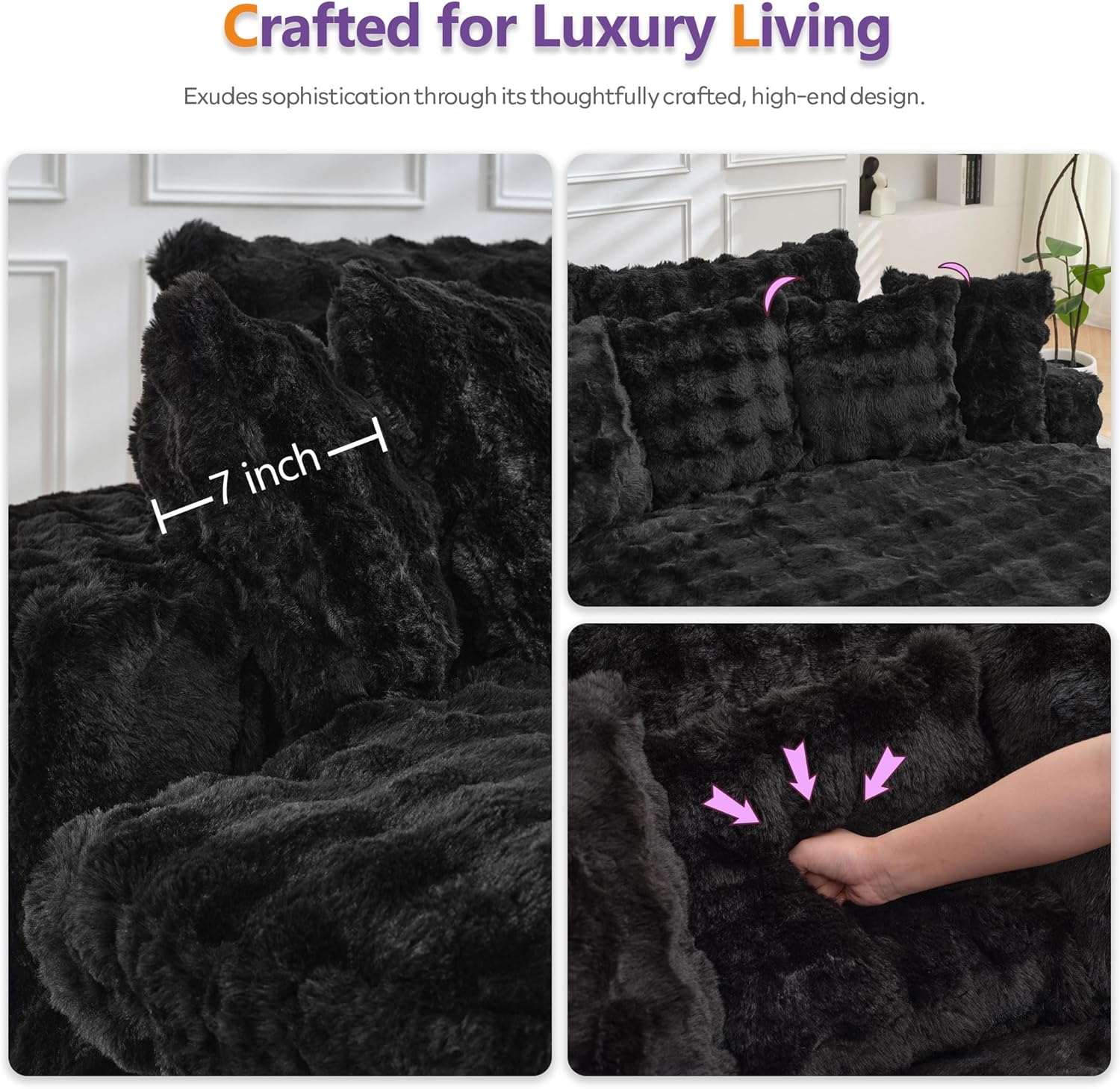 TYBOATLE 83’’ Oversized Round Boneless Couch w/Deep Seat, Round Memory Foam Couch, Comfy Fluffy Plush Bubble Sofa w/Double Cushion, Circle Bed for Livingroom, Bedroom (Black)