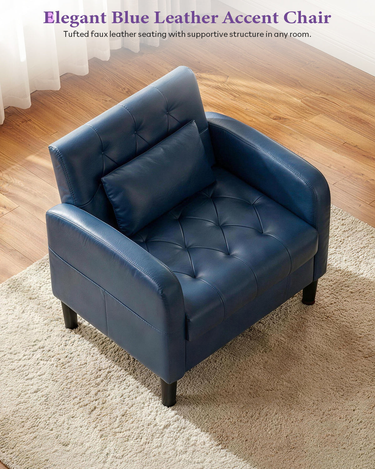 TYBOATLE Leather Chairs w/Storage, Comfy Modern Living Room Chairs, Accent Chair for Reading, Armchair for Bedroom, Waiting Room, Office (1, Blue)