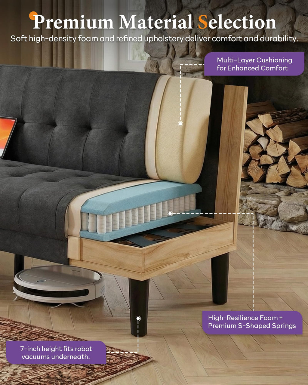 TYBOATLE Grey Couch and Chairs, 3 Piece Living Room Furniture Set with USB & Type-C