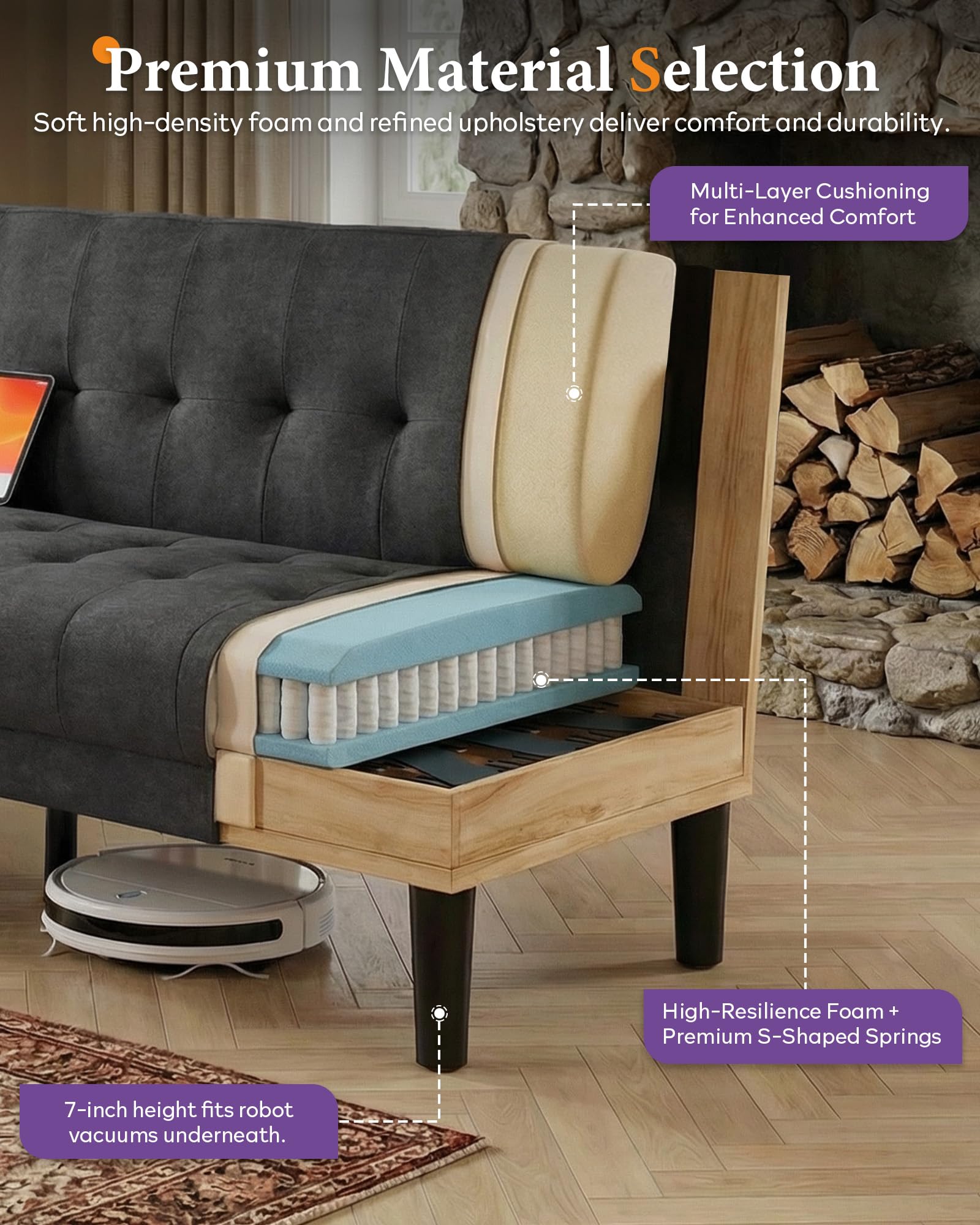 TYBOATLE Grey Couch and Chairs, 3 Piece Living Room Furniture Set with USB & Type-C
