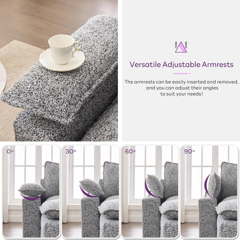 TYBOATLE 122'' Sofa Set for Living Room, Premium Kapok Fiber Sectional Couch with Chairs & Ottoman, Comfy Cloud Couch w/Wider Armrest, Deep Seat Upholstered Modular Sofa for Appartment, Grey