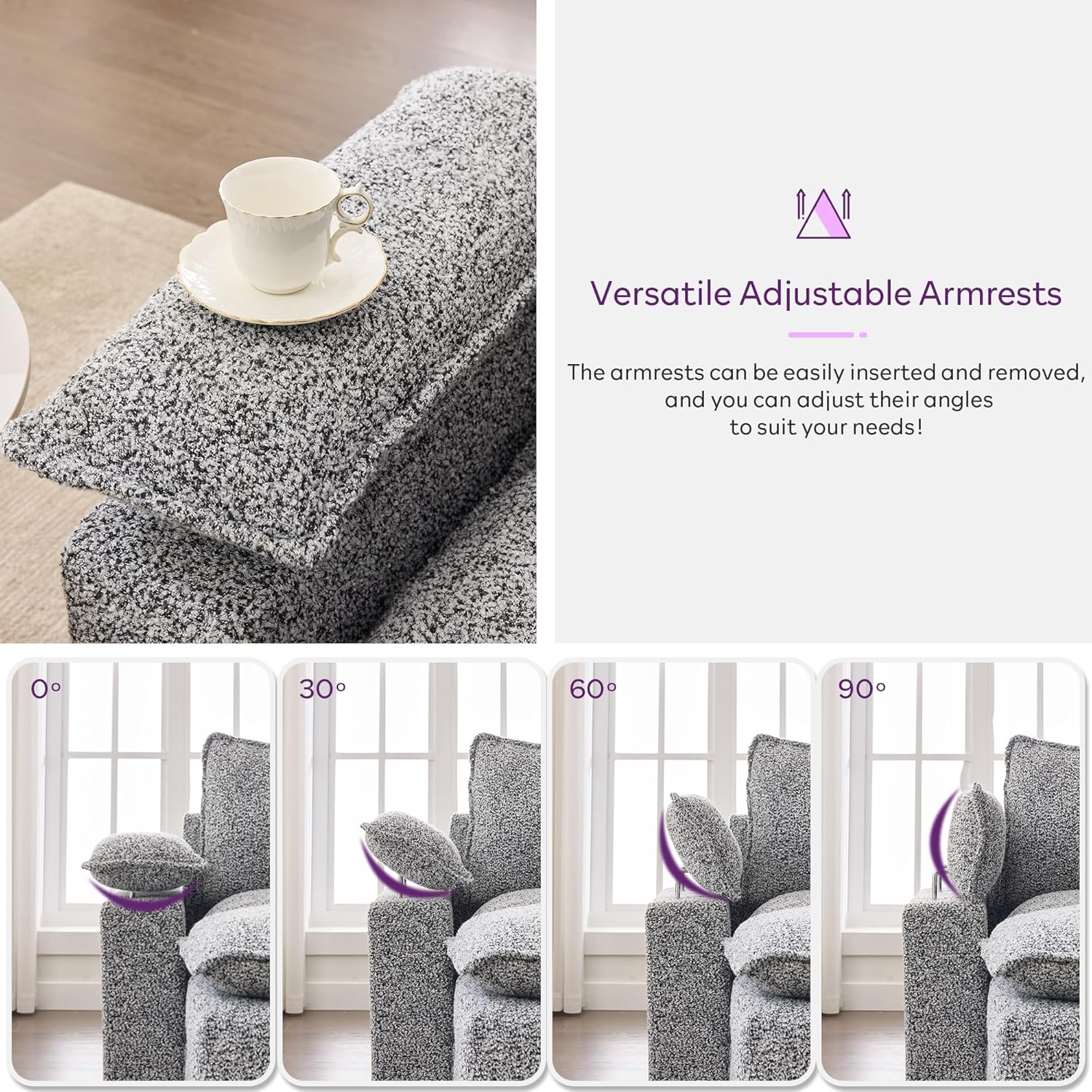 TYBOATLE 122'' Sofa Set for Living Room, Premium Kapok Fiber Sectional Couch with Chairs & Ottoman, Comfy Cloud Couch w/Wider Armrest, Deep Seat Upholstered Modular Sofa for Appartment, Grey