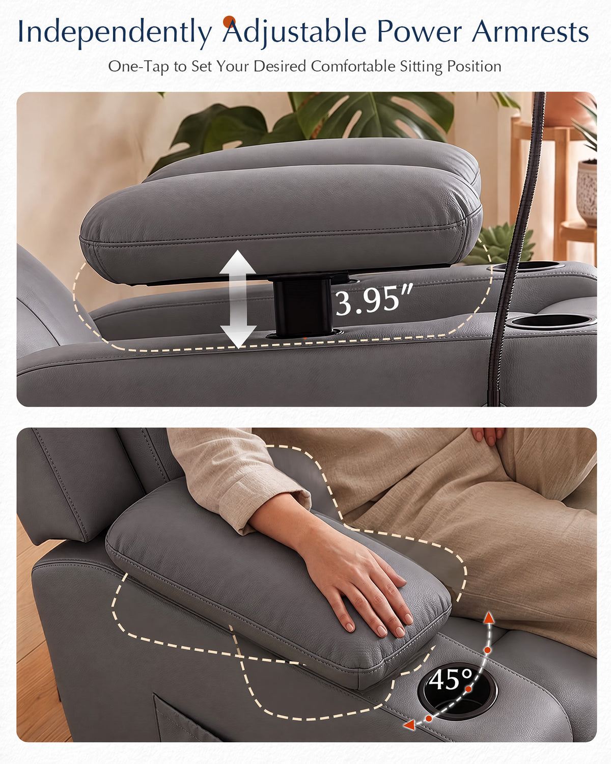 AODAILIHB  Power Swivel Rocker Recliner Chair Nursery w/ Motorized Adjustable Armrests Gentle Rocking M1 M2 Memory Remote Control Nursing Glider w/ Storage Pockets Cup Phone Holder for Breastfeeding Living Room