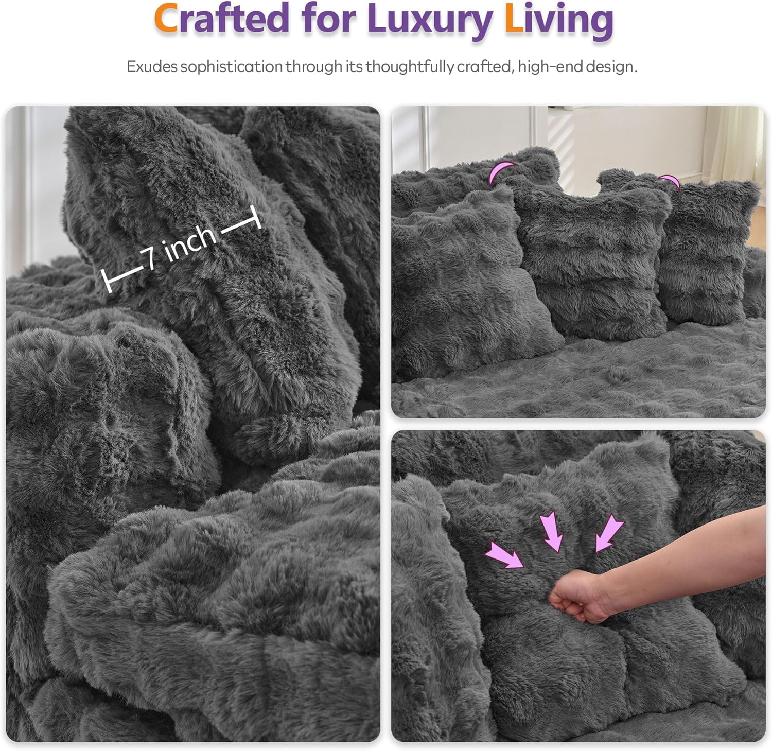 TYBOATLE 83’’ Oversized Round Boneless Couch w/Deep Seat, Round Memory Foam Couch, Comfy Fluffy Plush Bubble Sofa w/Double Cushion, Circle Bed for Livingroom, Bedroom (Grey)