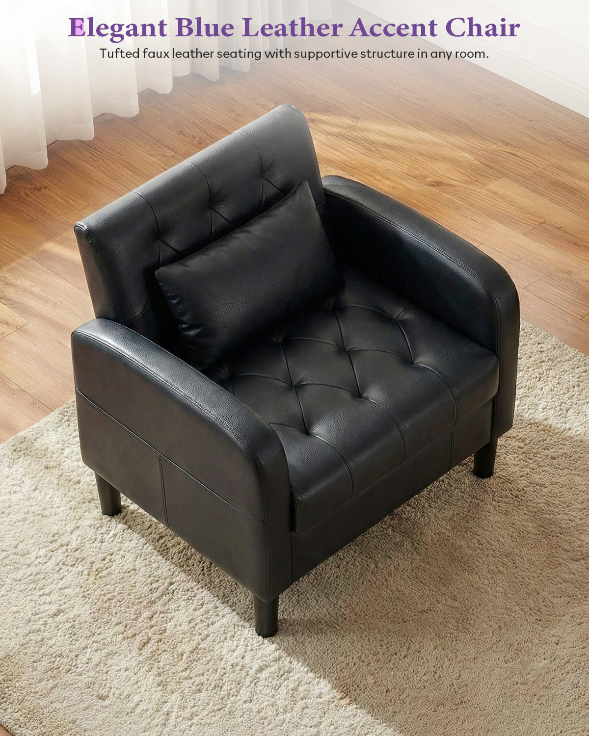 TYBOATLE Leather Chairs w/Storage, Comfy Modern Living Room Chairs, Accent Chair for Reading, Armchair for Bedroom, Waiting Room, Office (1, Black)