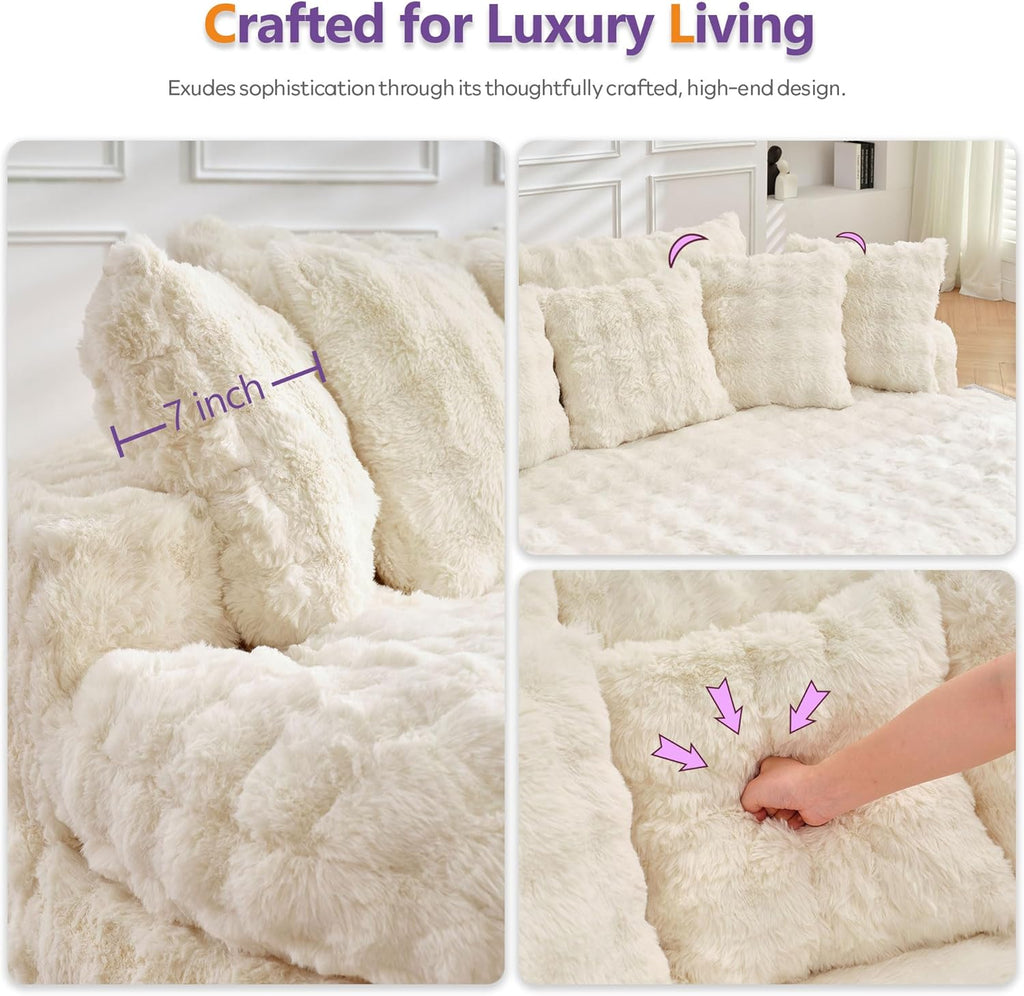 TYBOATLE 83’’ Oversized Round Boneless Couch w/Deep Seat, Round Memory Foam Couch, Comfy Fluffy Plush Bubble Sofa w/Double Cushion, Circle Bed for Livingroom, Bedroom (Beige)