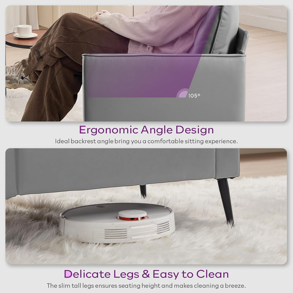 TYBOATLE Accent Chairs Set of 2, Faux Leather Chairs, Mid Century Modern Comfy Living Room Chairs, Cozy Office Reading Chair, Reception Armchairs for Office, Bedroom, Waiting Room (Grey) (2)