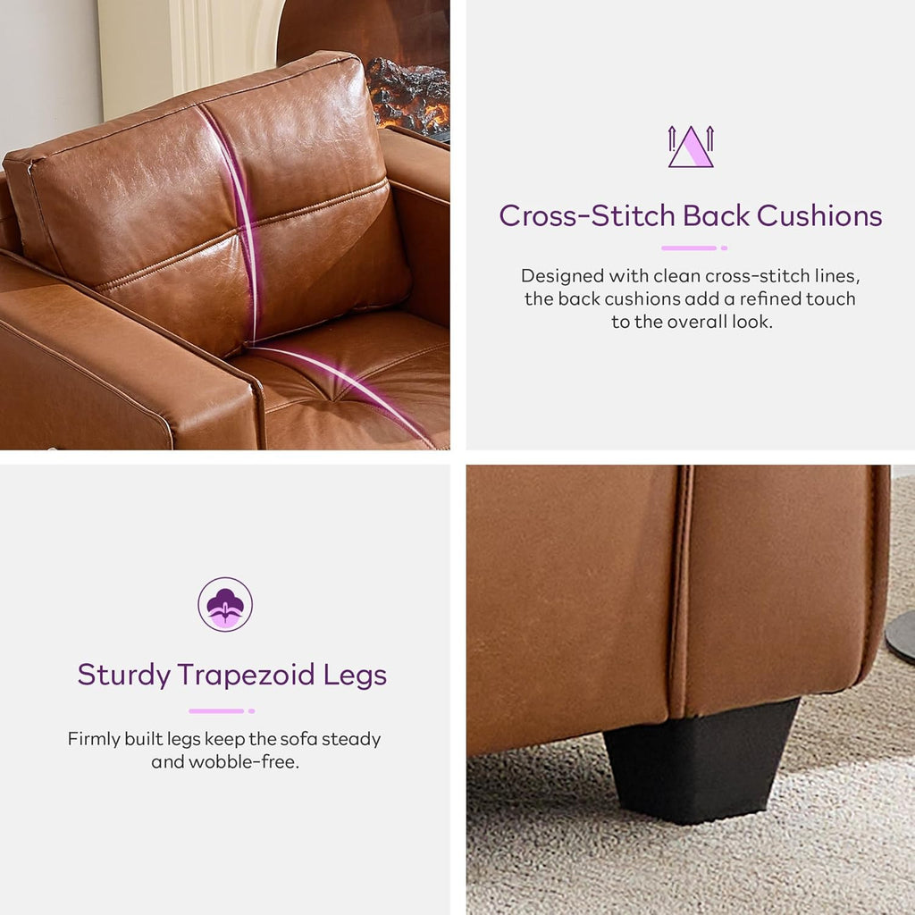 TYBOATLE Oversized Chaise Lounge Chair Indoor, Leather Accent Chair with Ottoman, Mid Century Modern Reclining Armchair with Pockets, Tufted Comfy Single Sofa for Bedroom, Living Room, Office (Brown)