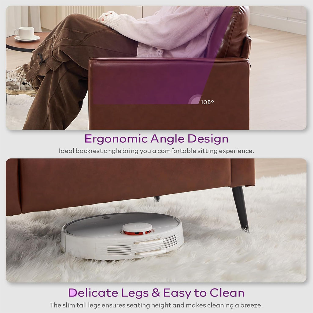 TYBOATLE Accent Chairs Set of 2, Comfy Faux Leather Living Room Chairs, Mid Century Modern Sofa Chairs, Cozy Office Reading Chair, Armchairs for Bedroom, Office, Living Room (Brown)