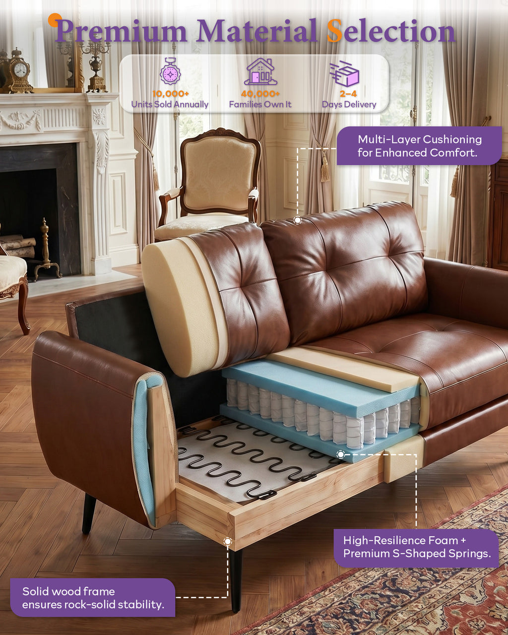 TYBOATLE 2 Piece Living Room Sets, Small Leather Loveseat and Chair, Brown