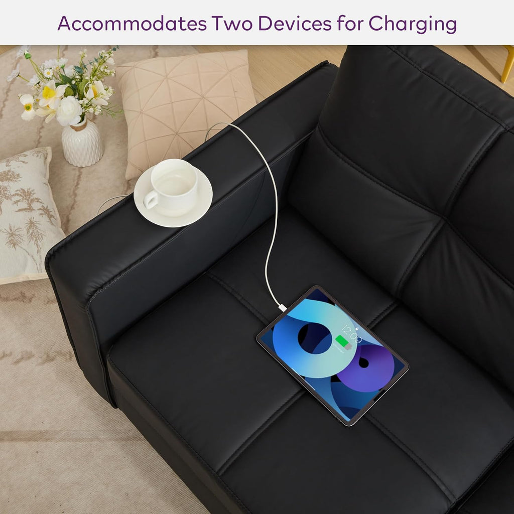 TYBOATLE Black Sofa Couch Sectional Couches for Living Room, Comfy Faux Leather Modular Convertible L Shaped Sofas with USB & Ottoman, Home Sofa Set with Chaise for RV Apartment Office (2)