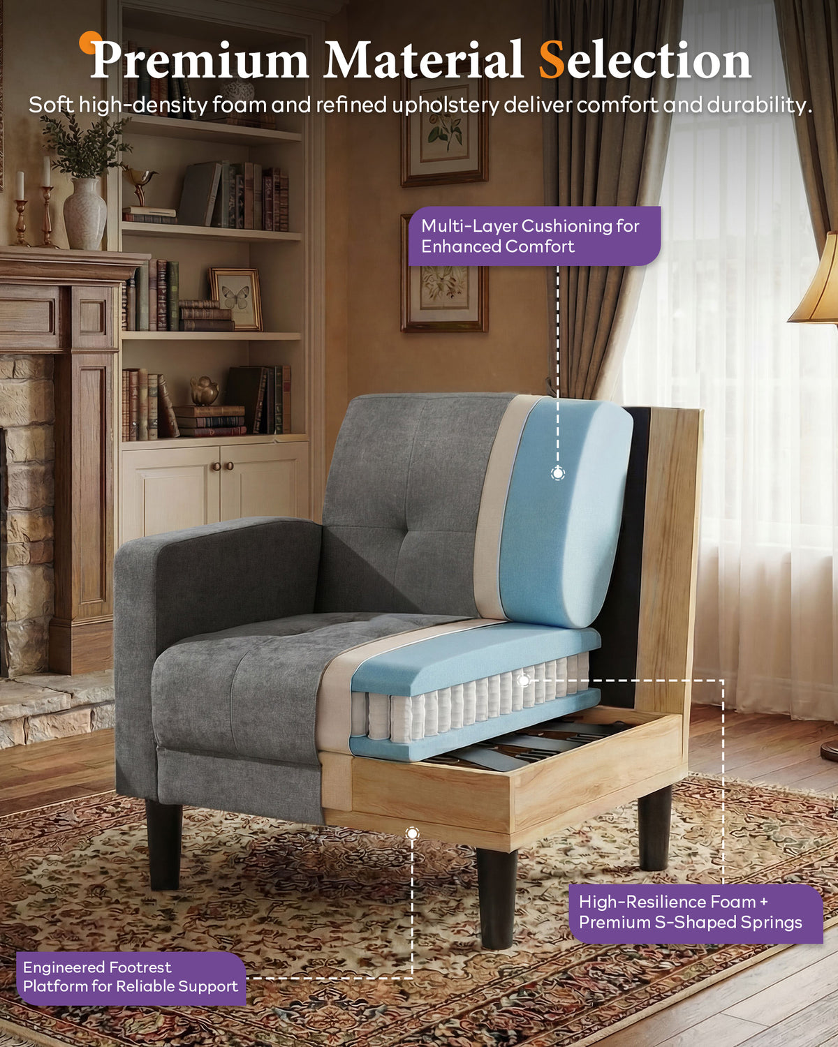 TYBOATLE Dark Grey Accent Chairs Set of 2, Tufted Armchairs for Living Room