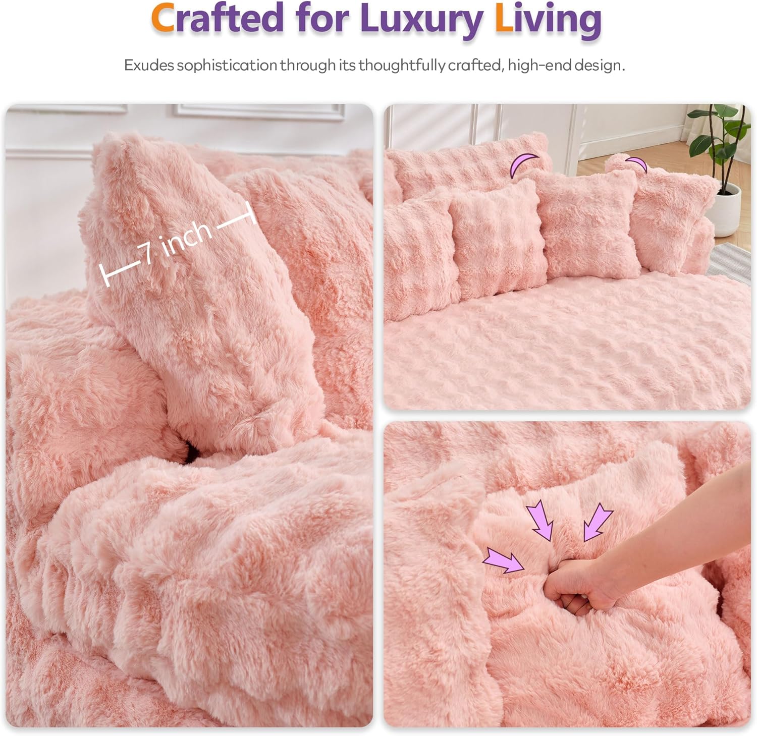 83’’ Oversized Round Sofa Bed w/Deep Seat, Round Chaise Lounge Chair Indoor w/Memory Foam, Comfy Fluffy Plush Cloud Couch w/Double Cushion, Circle Couch Bed for Livingroom, Bedroom (Pink)