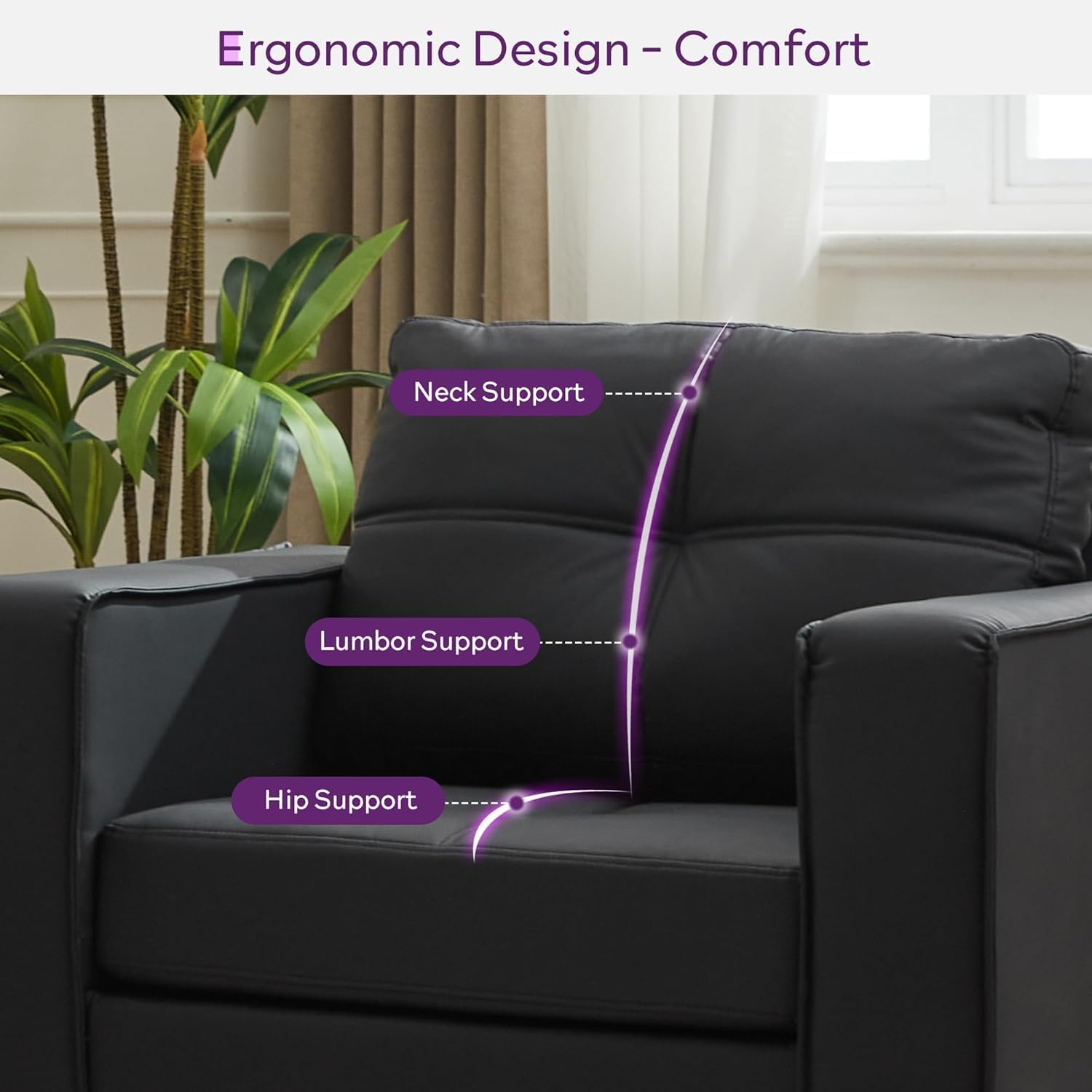 TYBOATLE Oversized Accent Chair with Ottoman, Chaise Lounge for Living Room | Leather Chaise Lounge Chair, Wide Armchair with Side Pockets and Mid-Century Modern Design, Bedroom Office, Black