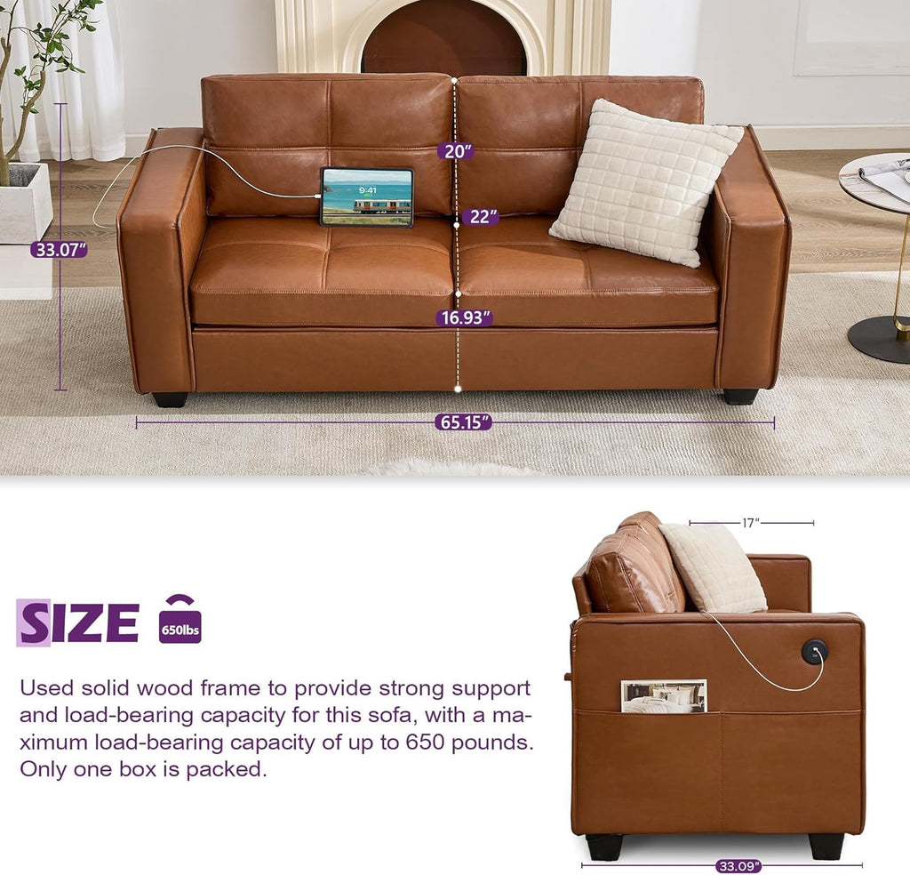 TYBOATLE Brown Sofa Couch Sectional Couches for Living Room, Comfy Comfy Faux Leather Modular Convertible Sofas with Ottoman & USB, Home Sofa Set with Chaise for Apartment Small Space