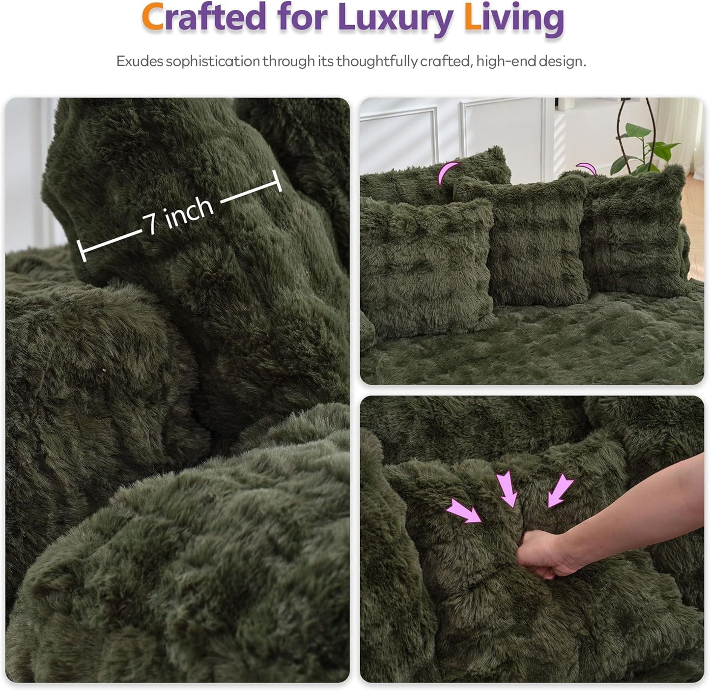 TYBOATLE 83’’ Oversized Round Boneless Couch w/Deep Seat, Round Memory Foam Couch, Comfy Fluffy Plush Bubble Sofa w/Double Cushion, Circle Bed for Livingroom, Bedroom (Green)