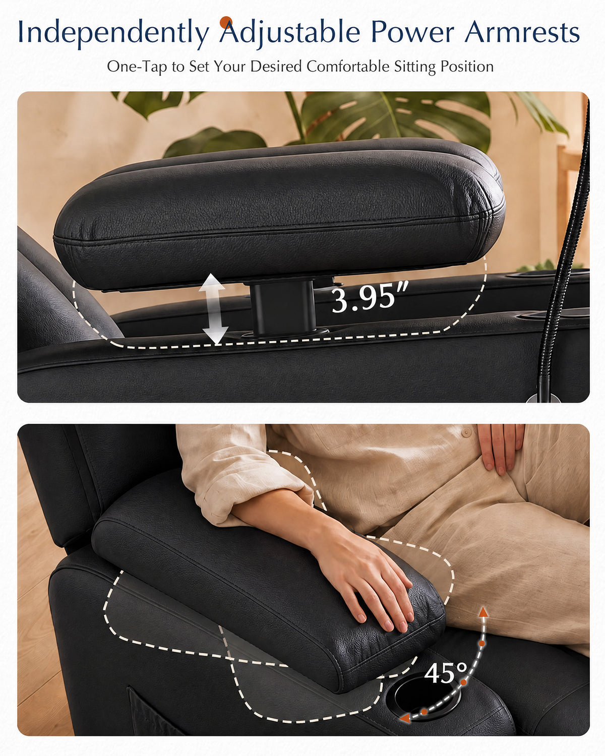 AODAILIHB Power Swivel Recliner Chair w/ Motorized Adjustable Armrests,320° Swivel Gentle Rocking M1 M2 Memory Remote Control Nursing Glider w/ Storage Pockets Cup Phone Holder for Breastfeeding Living Room