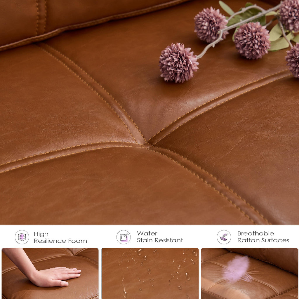 TYBOATLE 88" W Faux Leather Couch w/Side Pockets, Mid-Century Modern Tufted Comfy Leather Couches w/USB and Wider Arms, 3 Seater Sofa for Office, Apartment, Bedroom, Brown (Brown, 3 Seater)