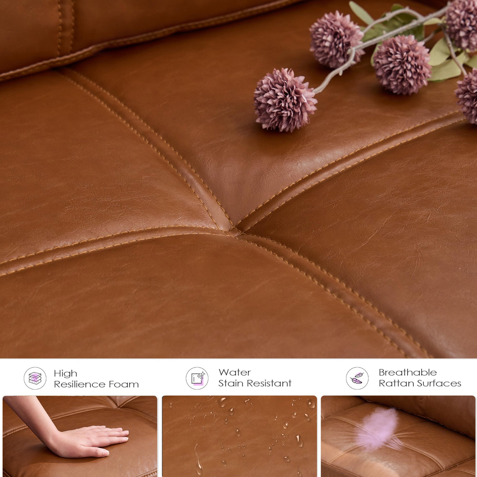 TYBOATLE 88" W Faux Leather Couch w/Side Pockets, Mid-Century Modern Tufted Comfy Leather Couches w/USB and Wider Arms, 3 Seater Sofa for Office, Apartment, Bedroom, Brown (Brown, 3 Seater)