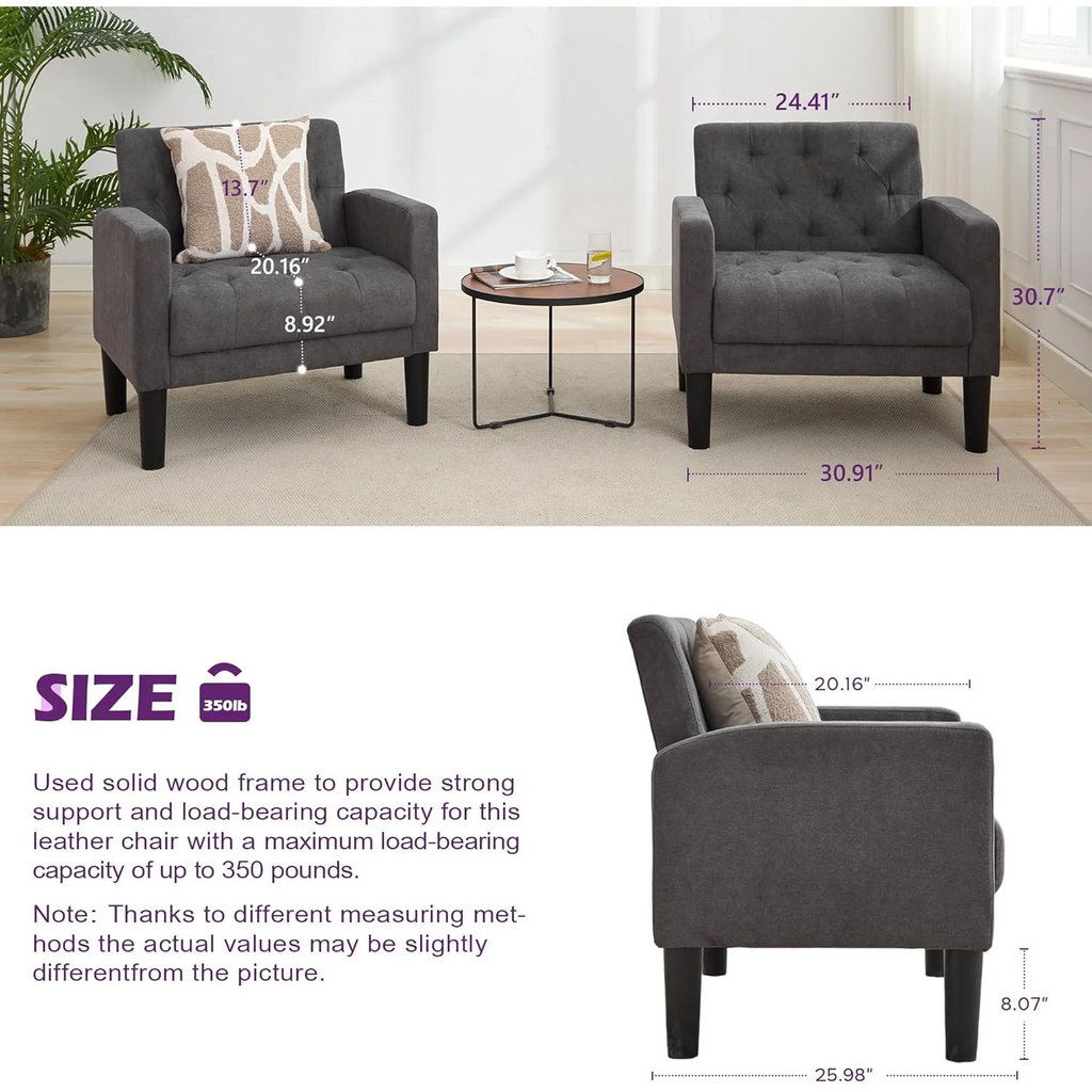 LAZZO Mid-Century Modern Accent Chair, Upholstered Armchair for Living Room Bedroom Office, Dark Gray