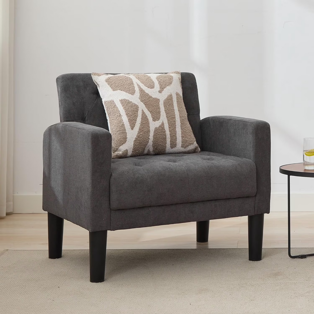 LAZZO Mid-Century Modern Accent Chair, Upholstered Armchair for Living Room Bedroom Office, Dark Gray