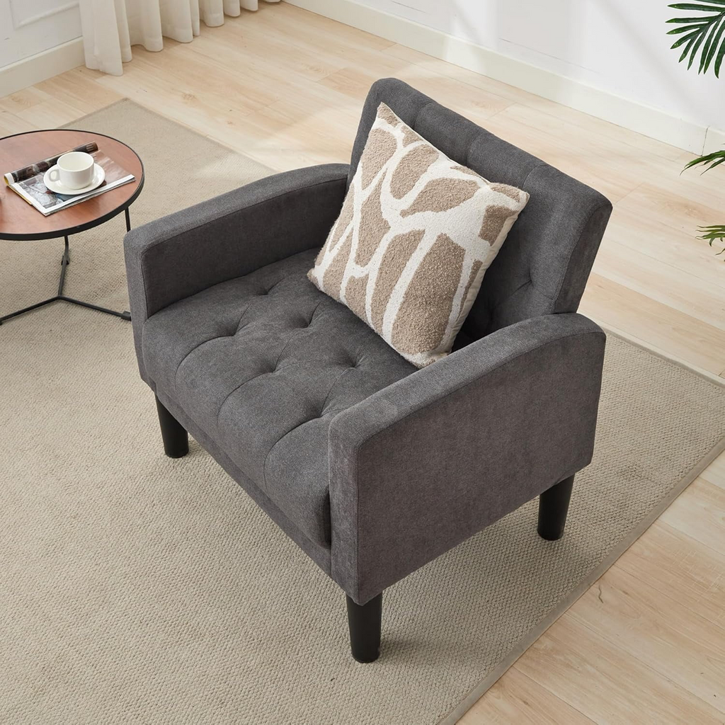 LAZZO Mid-Century Modern Accent Chair, Upholstered Armchair for Living Room Bedroom Office, Dark Gray