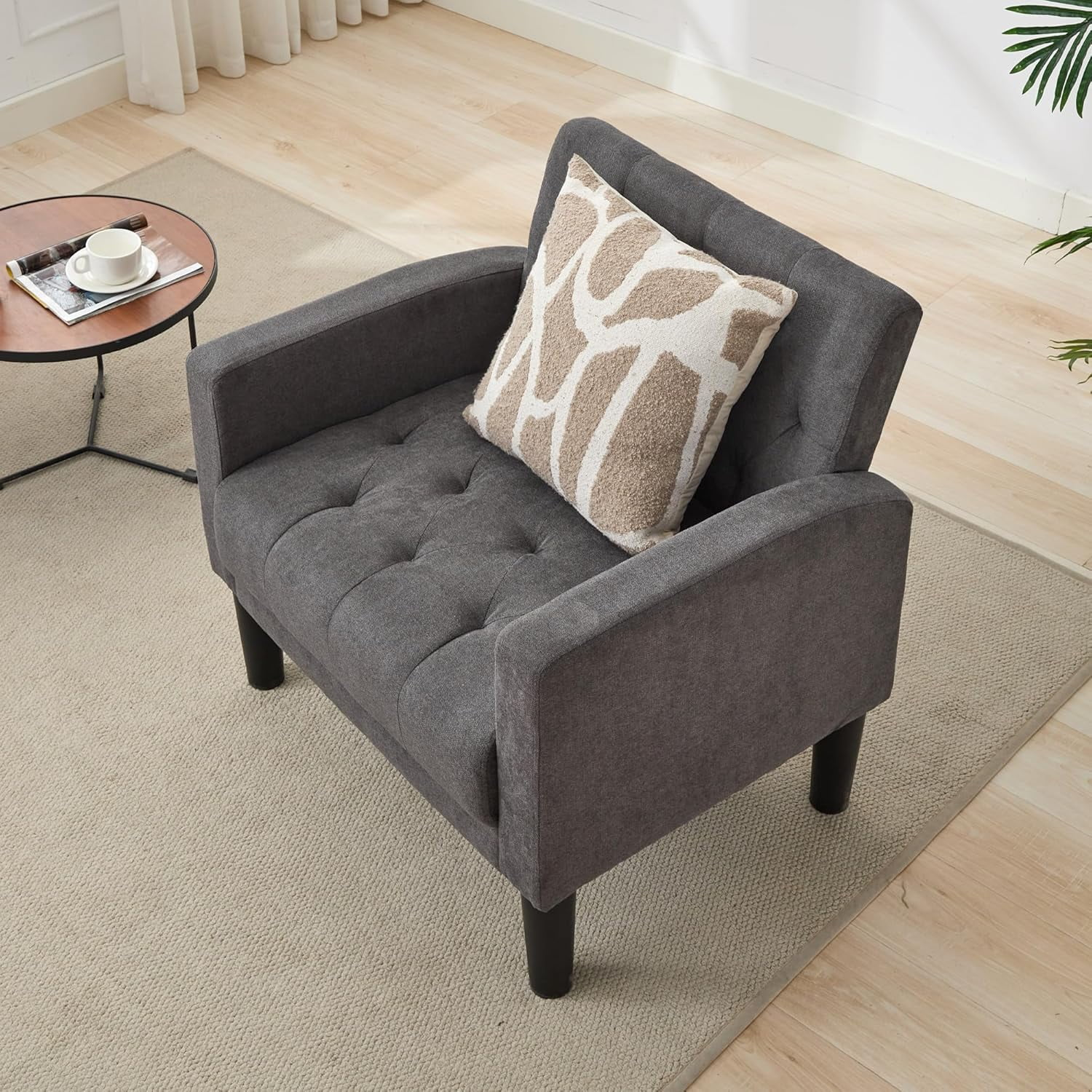 LAZZO Mid-Century Modern Accent Chair, Upholstered Armchair for Living Room Bedroom Office, Dark Gray