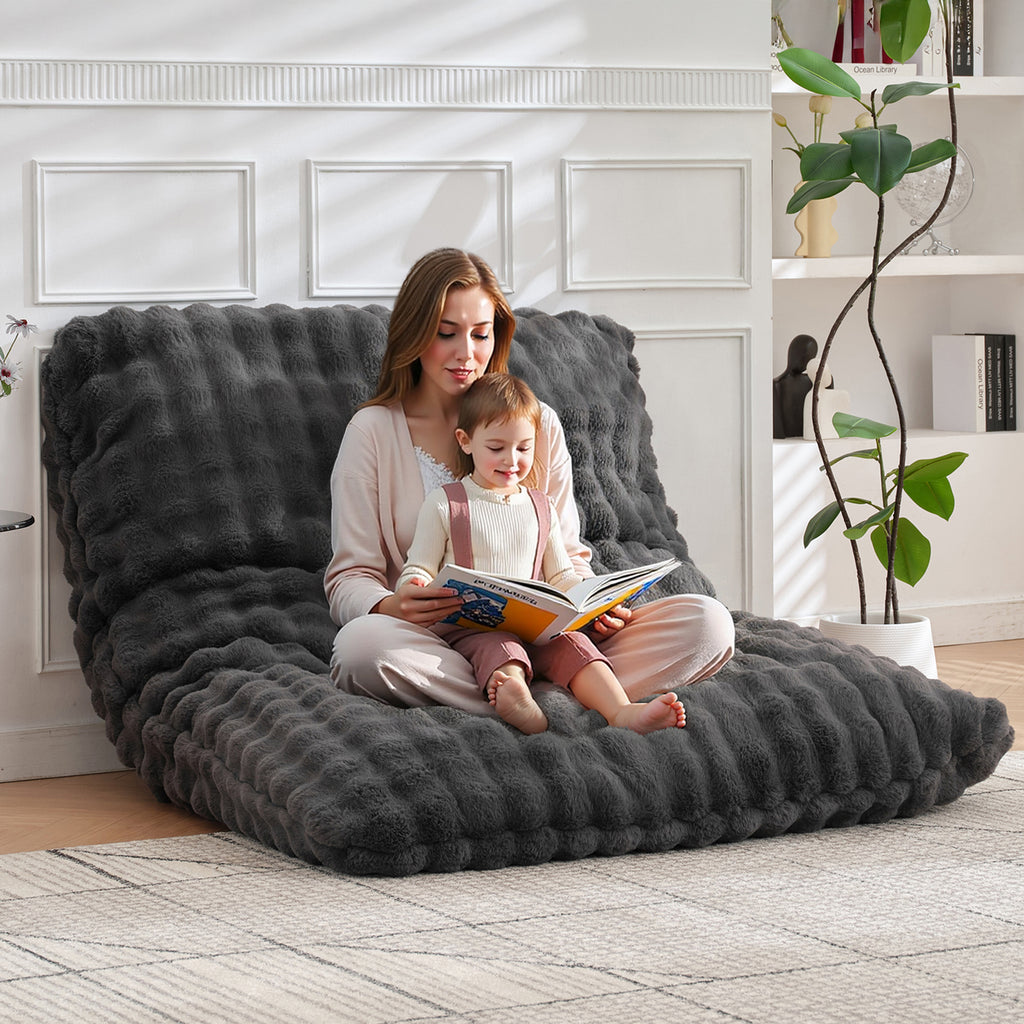 TYBOATLE 3 in 1 Giant Bean Bag Chair for Adults, Plush Fluffy Bean Bag Couch w/High-Density Memory Foam Filling, Convertible Floor Sofa to Mattress for Dorm, Apartment, Bedroom (Grey)